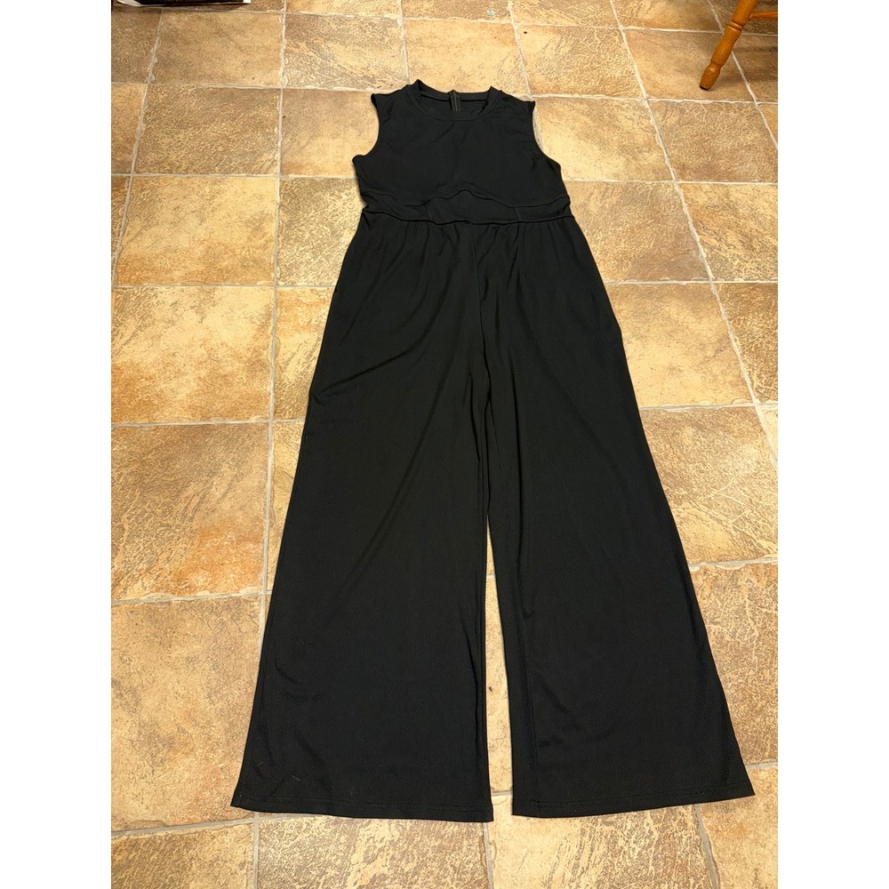Cider Black Ribbed Mock Neck Wide Leg Jumpsuit Sleeveless 2XL